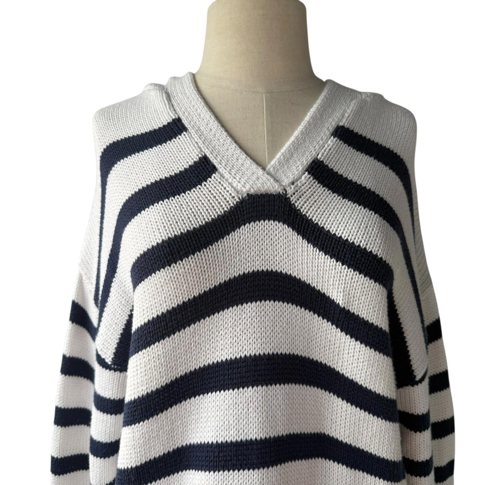 One Grey Day Leni Hoodie Navy Combo Striped Cotton Silk Knit Sweater Women’s XS - view 5