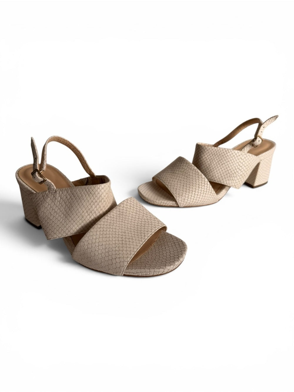 Clarks Sheer55 Sling White Snake Leather Block Heel Sandals US 9.5 NEW - view 3