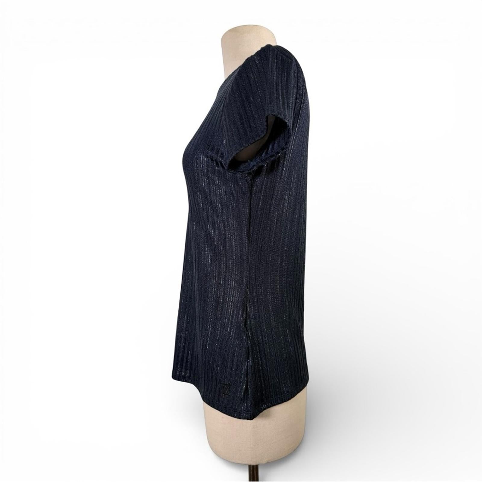 Ted Baker Women Katrino Metallic Rib Knit Tee Navy Short Sleeve Top Size 2 Small - view 9