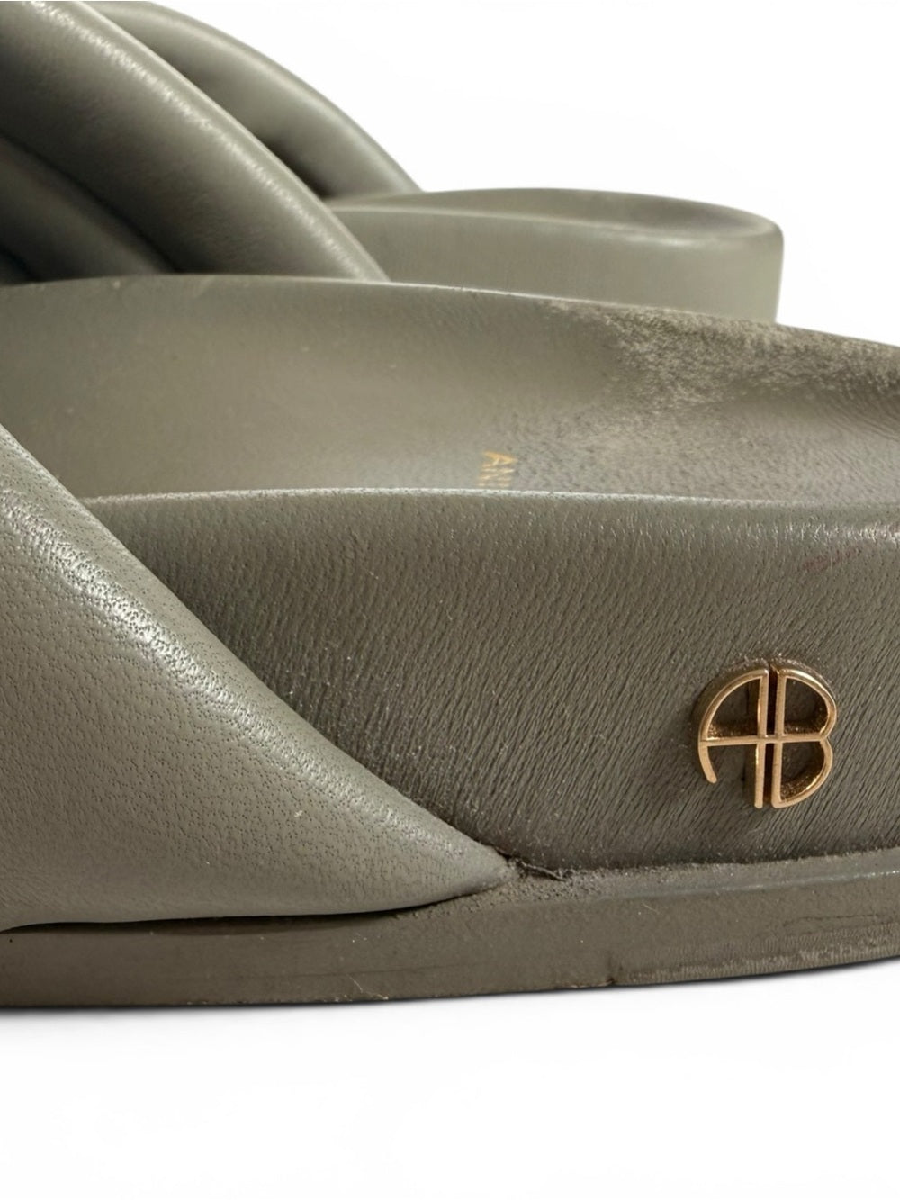 Anine Bing Lizzie Slides Green Khaki Lamb Leather Sandals EU 40 US 10 Women Shoe - view 6