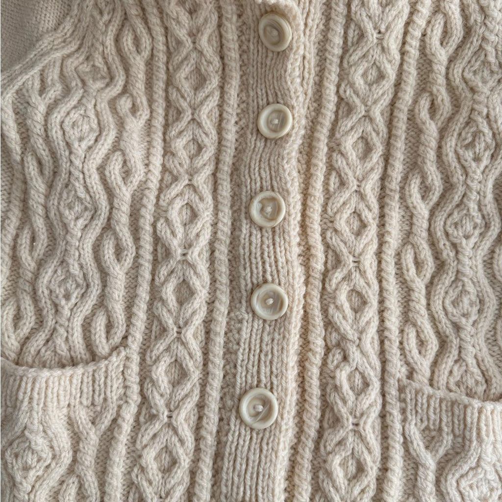 Women’s XS Small Handmade Knit Wool Cardigan Chunky Fisherman Sweater Cream - view 9