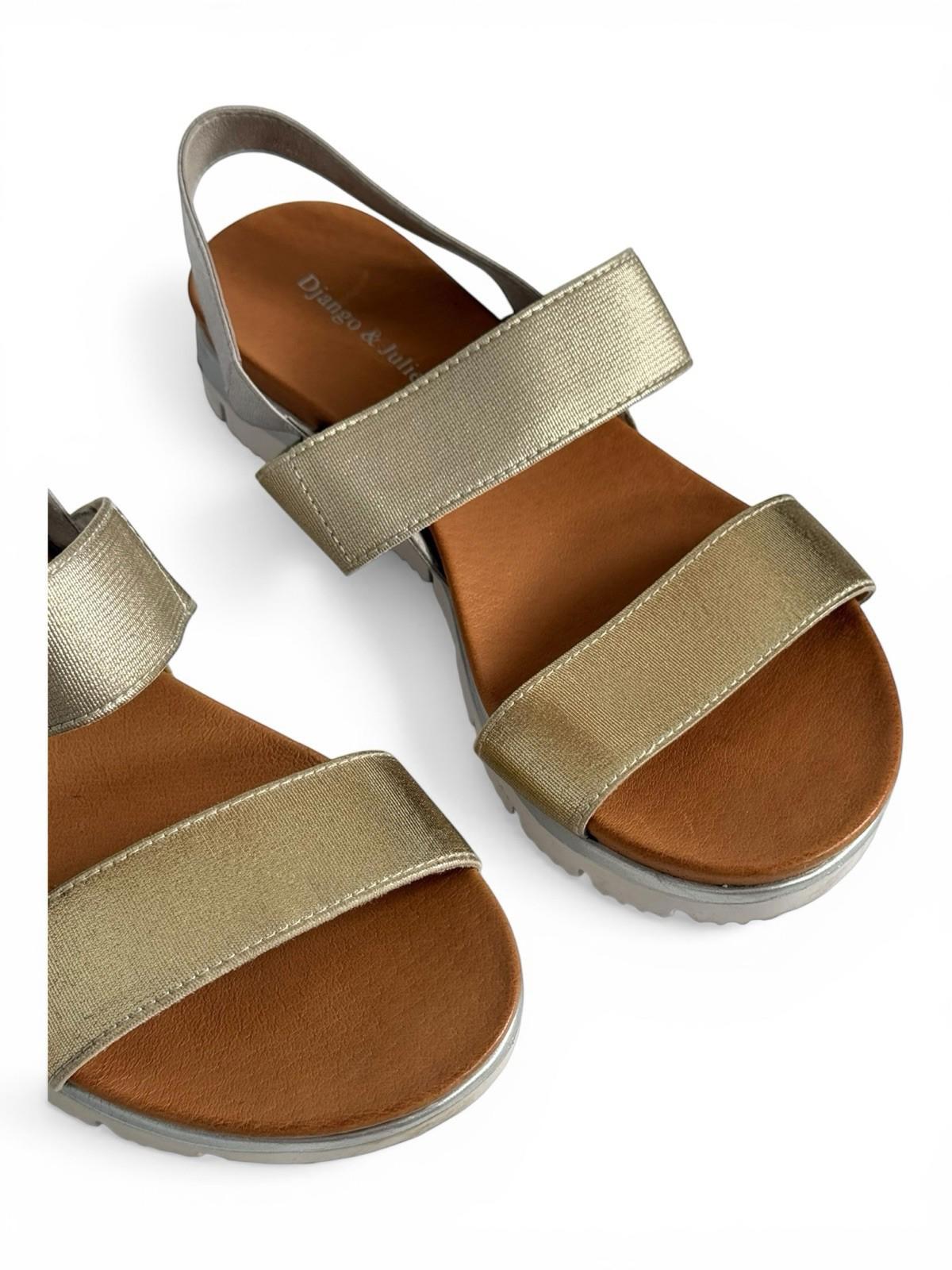 Django Juliette Lellie DJ Gold Elastic Strap Sandals Size Women 37 US 6.5 Flats - view 3