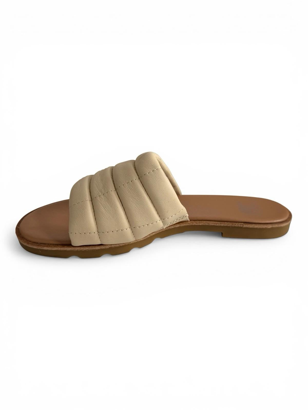 Sorel Ella III Slide Sandals Ivory Leather Puffer Strap Slides Size 7.5 Flats - view 5