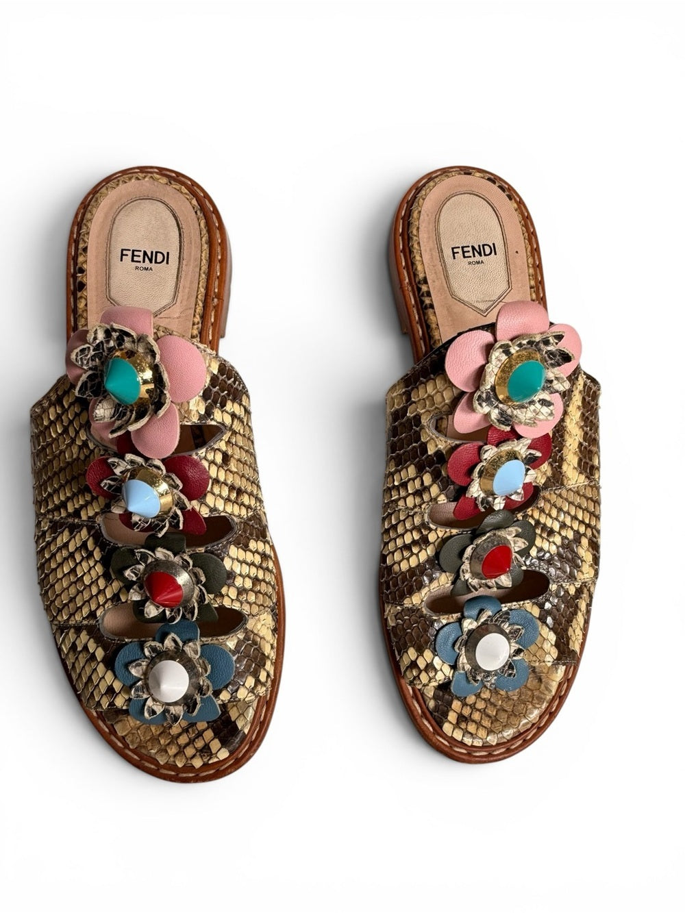 Fendi Flowerland Python Snakeskin Slide Sandals Floral Embellished Size 39 Shoes - view 9