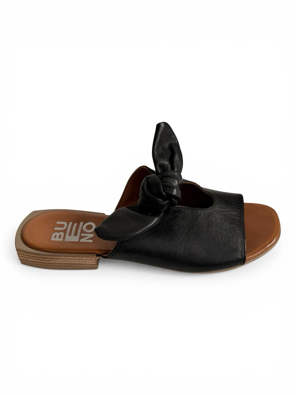 Bueno Black Leather Knot Slide Sandals Square Toe Slip On Size 38 US 7.5 Flats - view 2