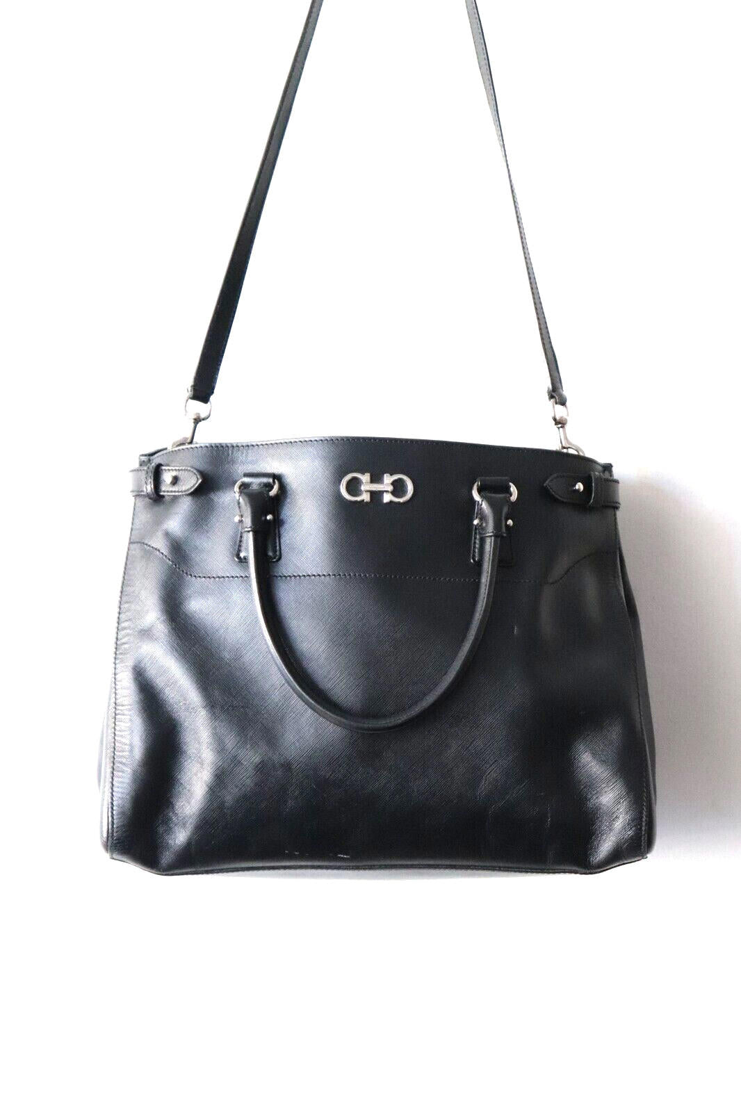 Salvatore Ferragamo Womens Large Black Saffiano Leather Batik Tote Bag Crossbody - view 11