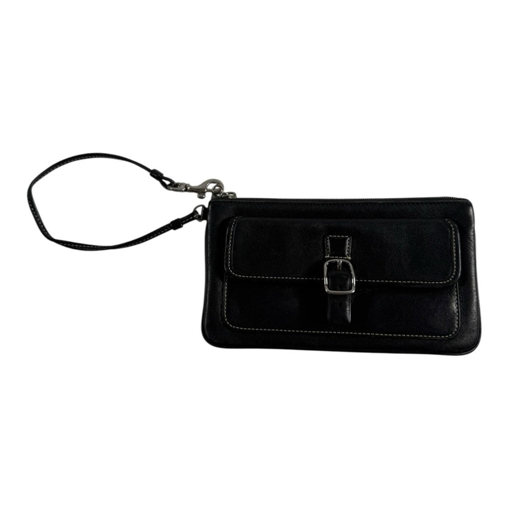 Coach Black Leather Buckle Wristlet Pouch Classic Contrast Stitch Small Bag - view 2