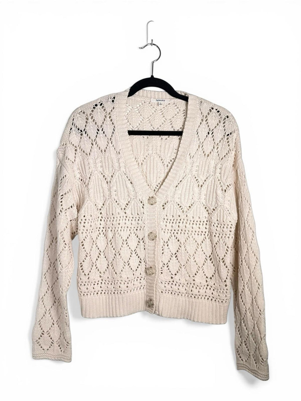 Splendid Dallas Open Knit Cardigan Cream Cotton Button Womens Small Sweater Top - view 3
