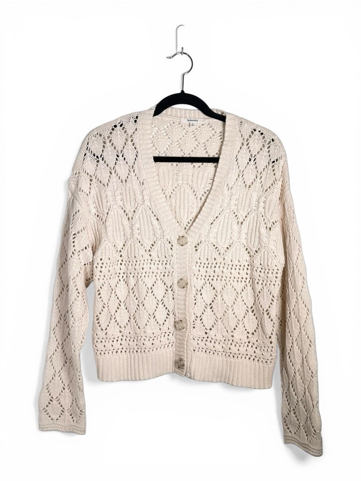 Splendid Dallas Open Knit Cardigan Cream Cotton Button Womens Small Sweater Top - view 3