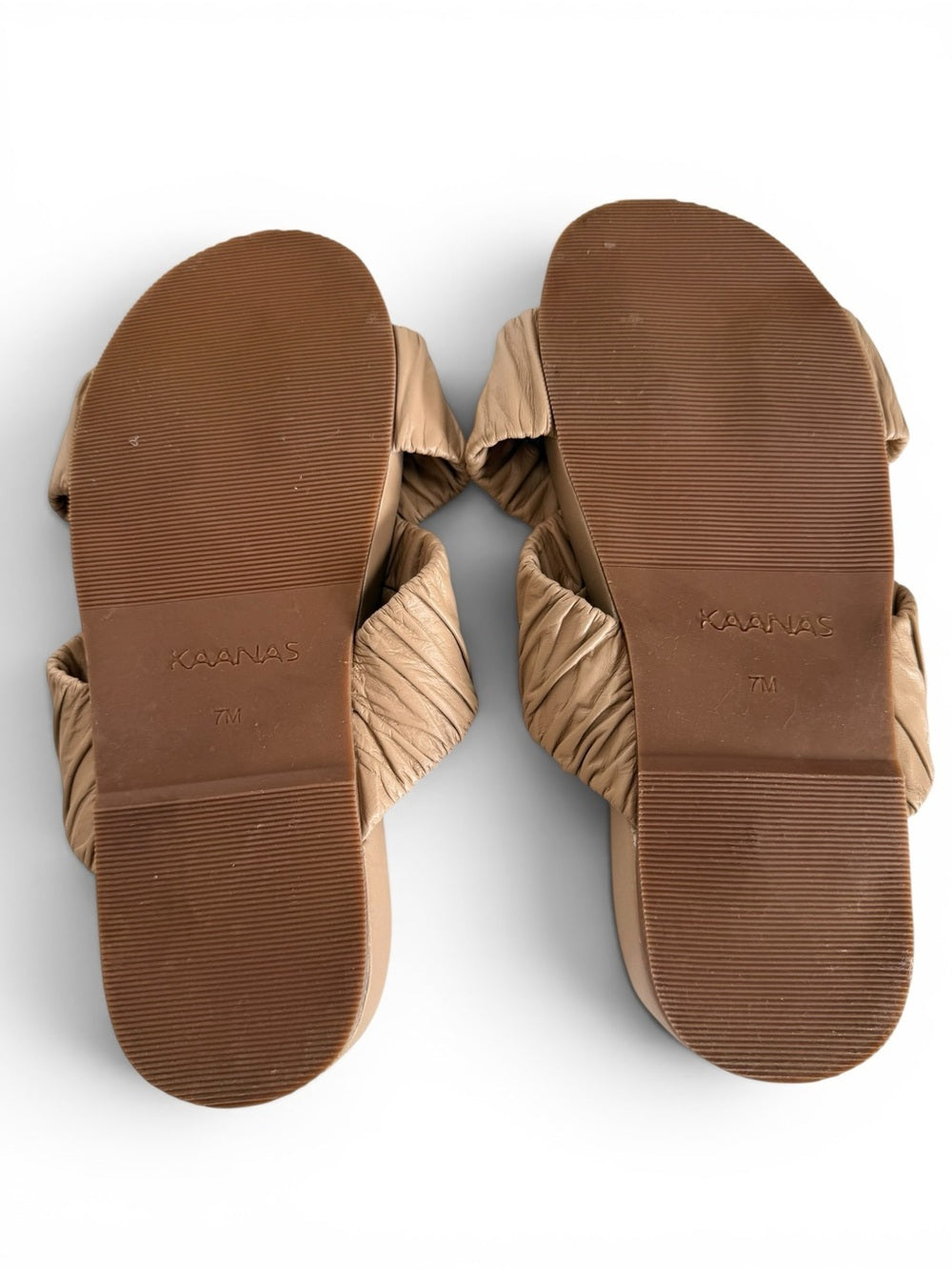 KAANAS Women’s Tan Brown Ruched Leather Cross Strap Slide Sandals Women Size 7M - view 4