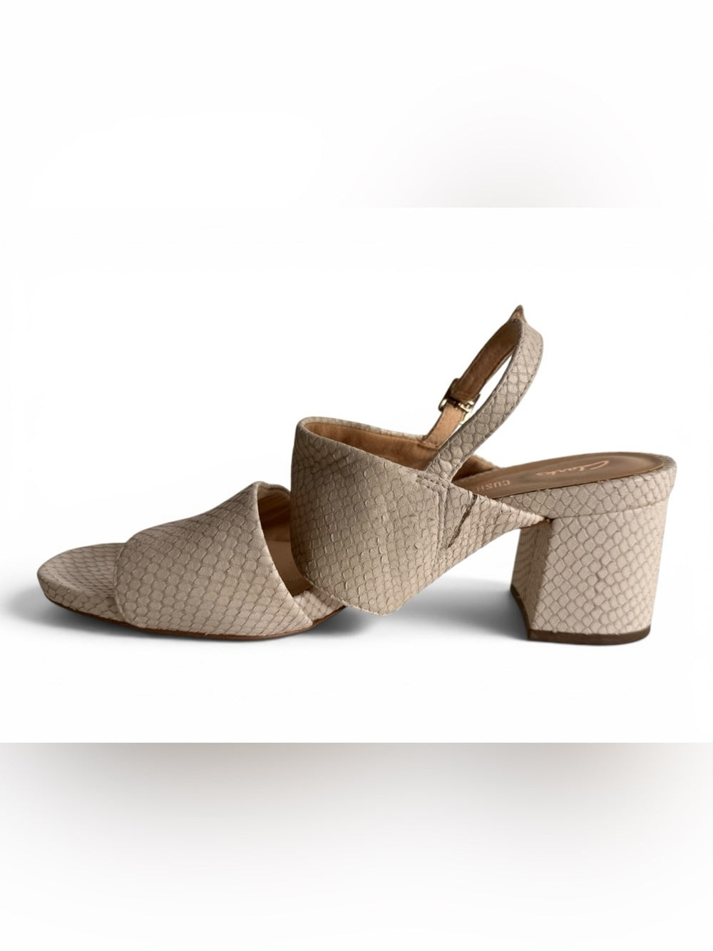 Clarks Sheer55 Sling White Snake Leather Block Heel Sandals US 9.5 NEW - view 5