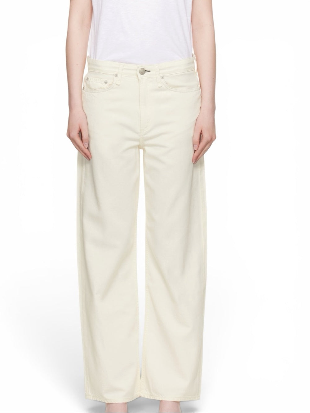 Rag & Bone Logan Wide Leg Jeans Ecru Off White Mid Rise Women's 28 Organic Denim