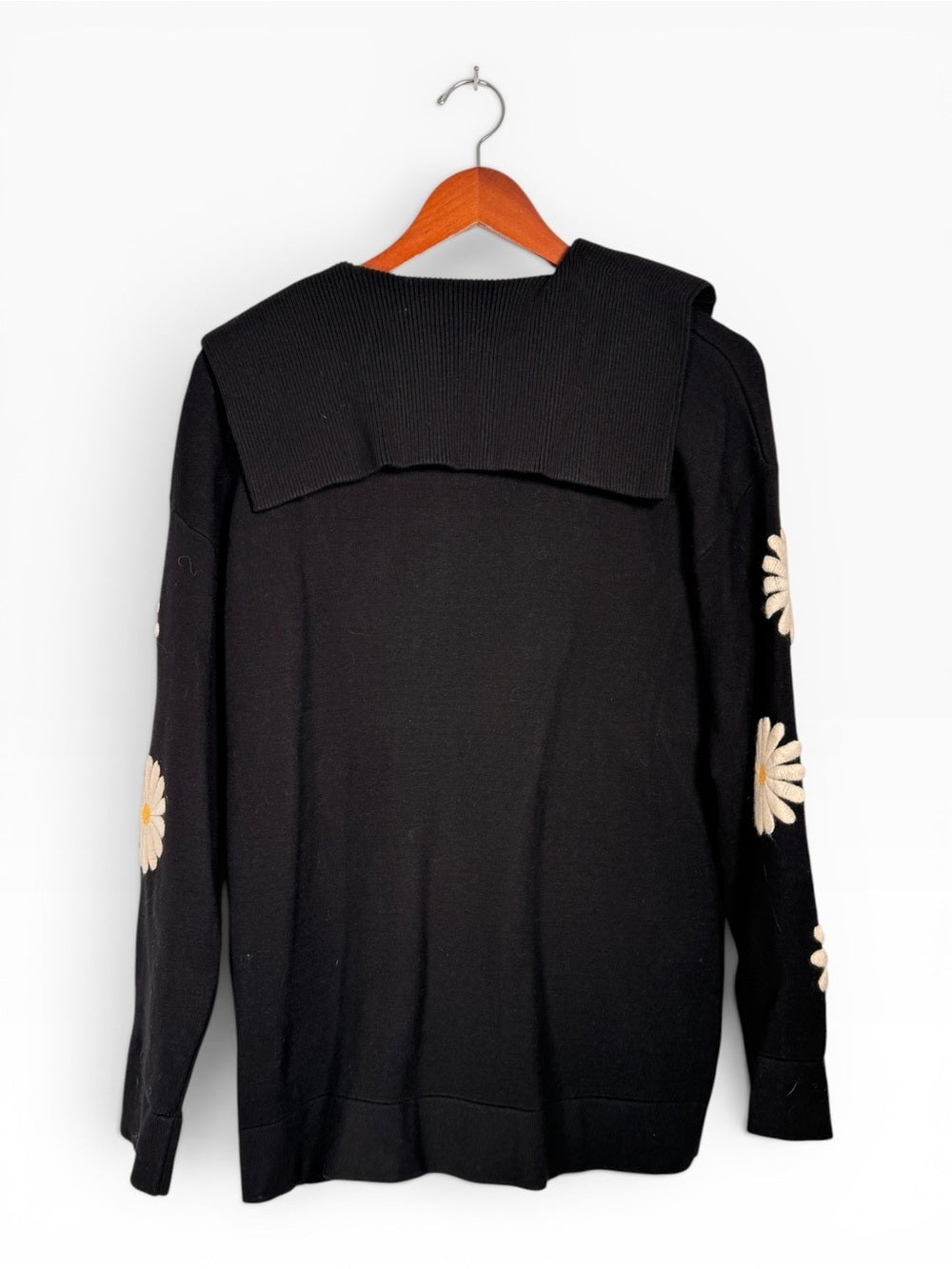 Sandro Paris Black Daisy Embroidered Oversized Collar Sweater Size 1 Small Tunic - view 8