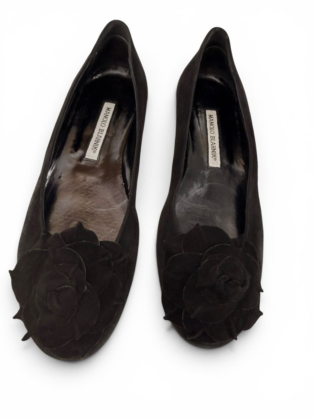 Manolo Blahnik Gisella Black Suede Ballet Flats Rosette EU 39 US 8.5 Slip On - view 3