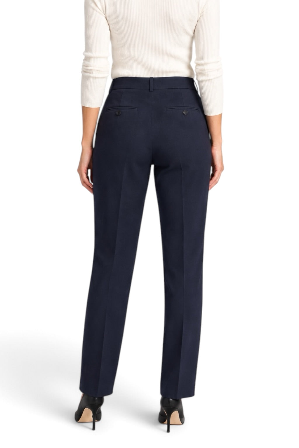 Theory Navy Stretch Wool Slim Straight-Leg Trousers Size 10