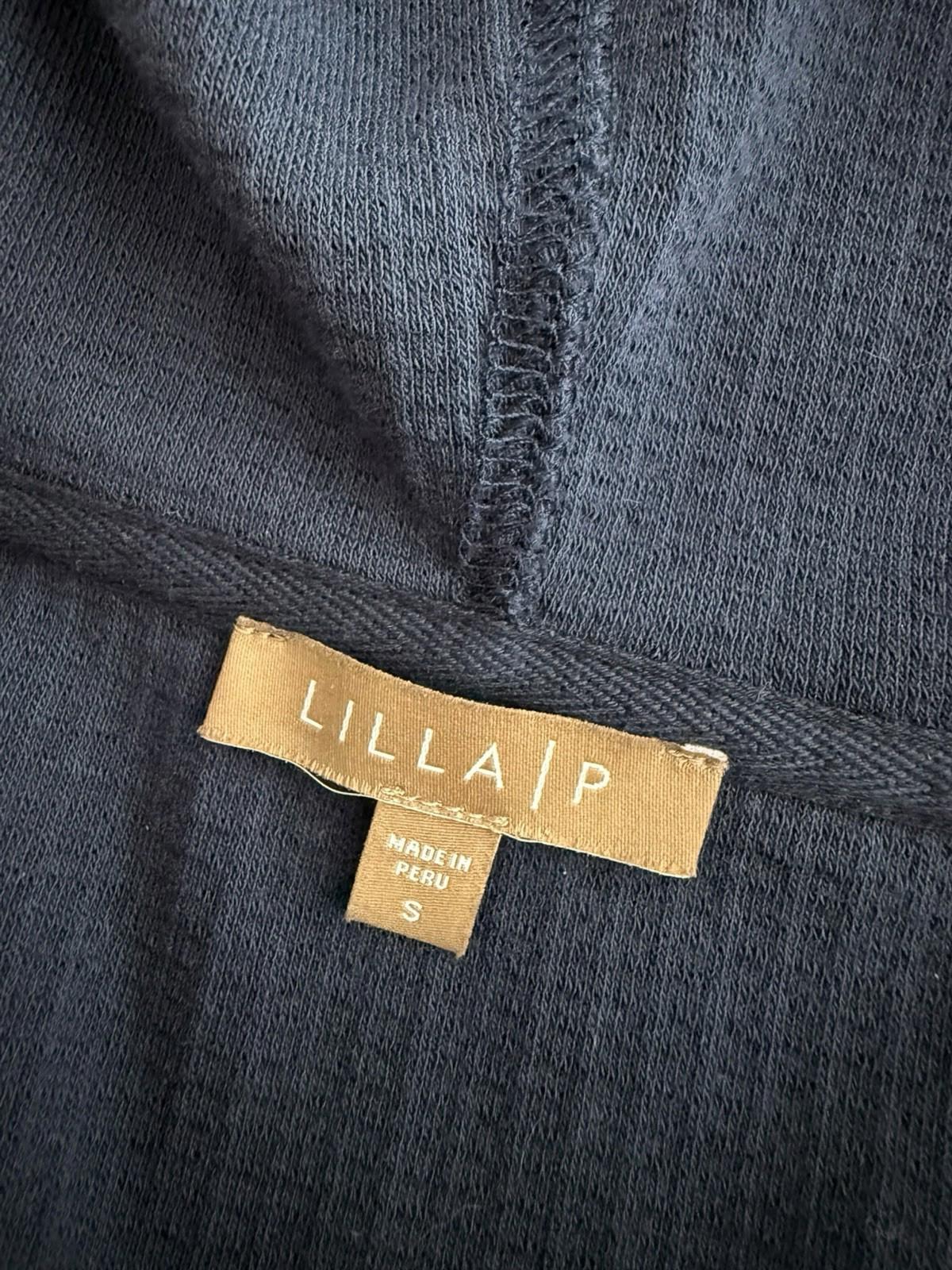 Lilla P Women's Small Zip Front Kangaroo Pocket Hoodie Navy Waffle Knit Jacket - view 3