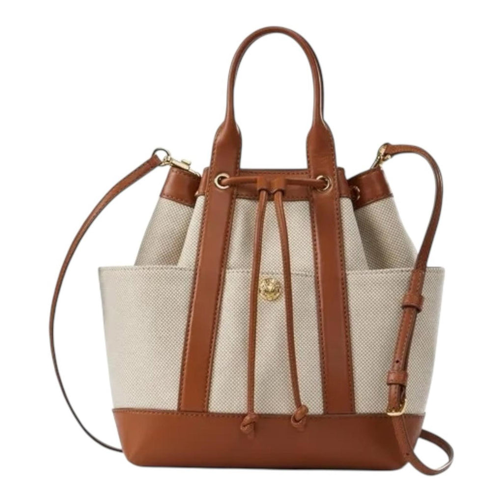 Veronica Beard Goody Bag Canvas Leather Bucket Natural Hazel Neutral Crossbody - view 12