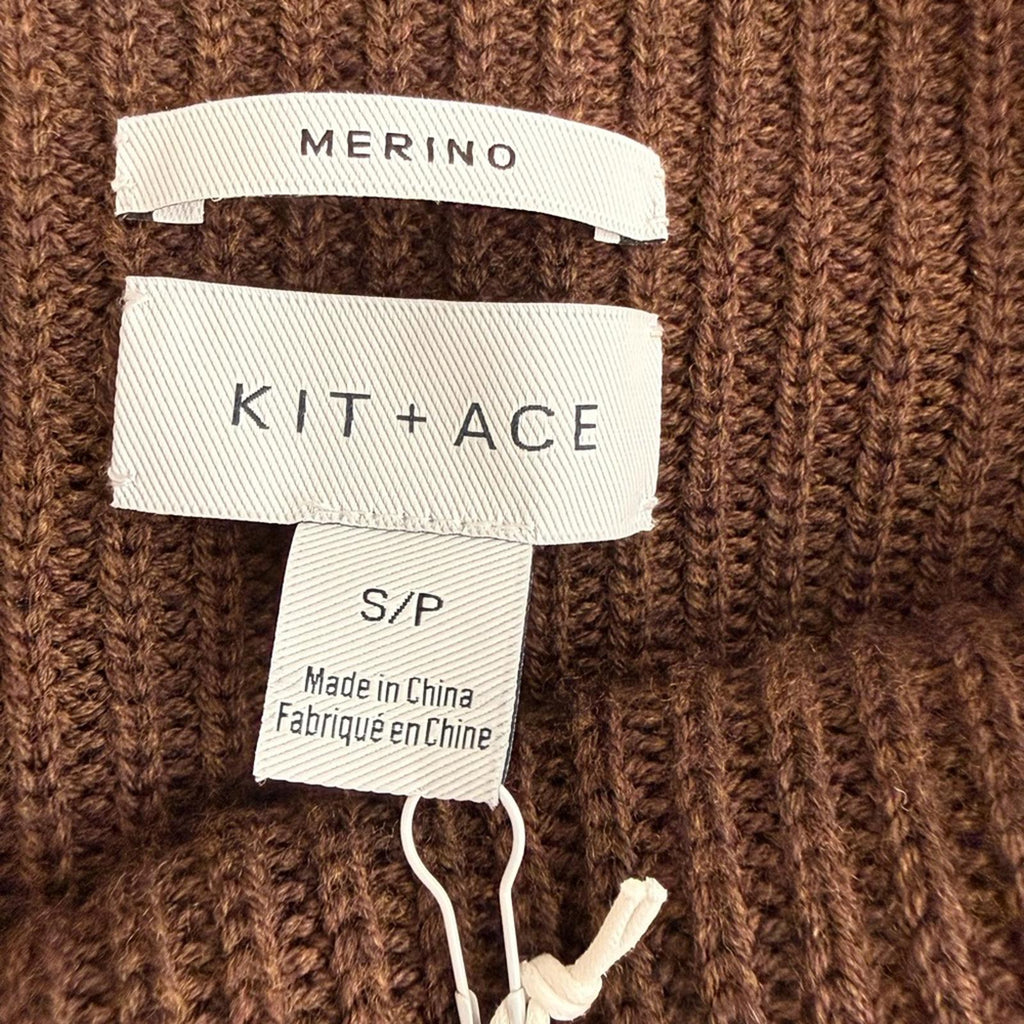 Kit and Ace Merino Wool Grace Sweater Dress Brown Mock Neck Ribbed NWT Small - view 2