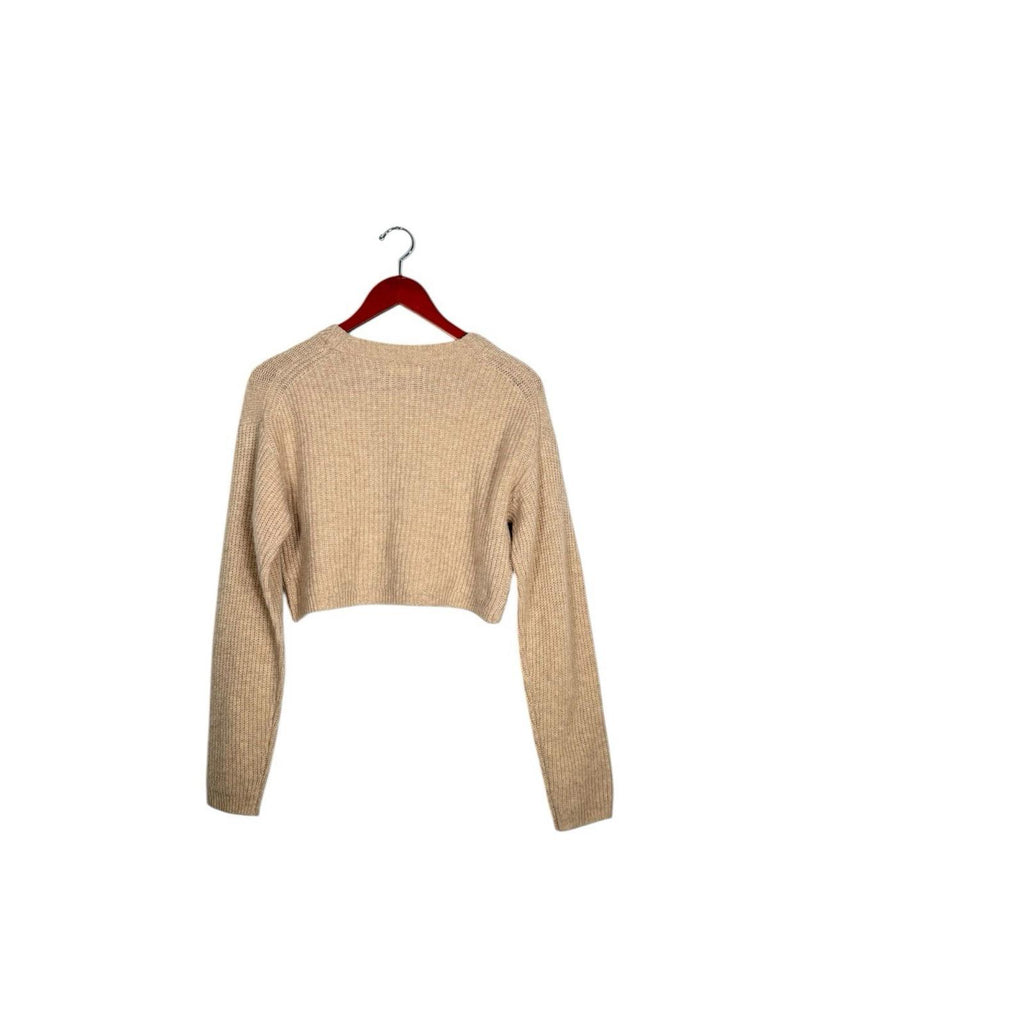 Reformation XS Wool Cropped Sweater Women Beige Tan Long Sleeve Knit Pullover - view 8