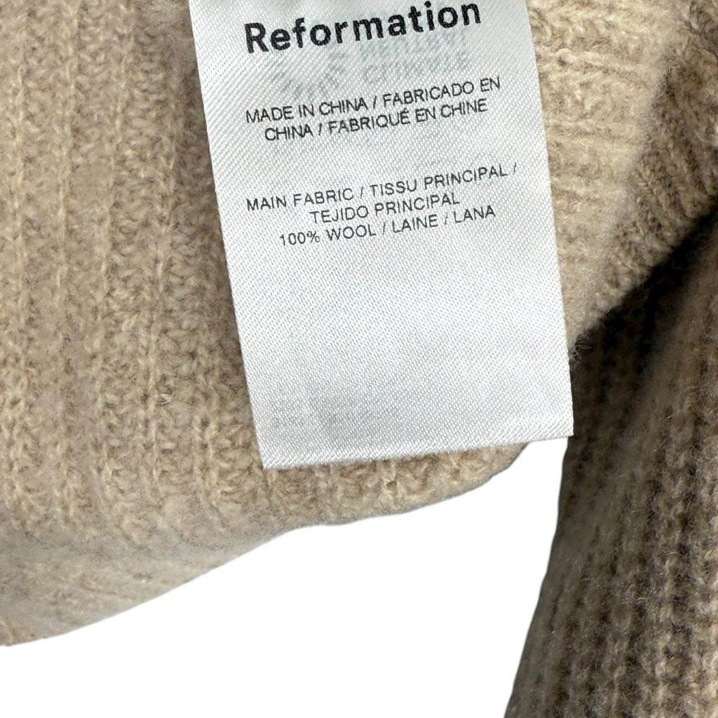 Reformation XS Wool Cropped Sweater Women Beige Tan Long Sleeve Knit Pullover - view 7