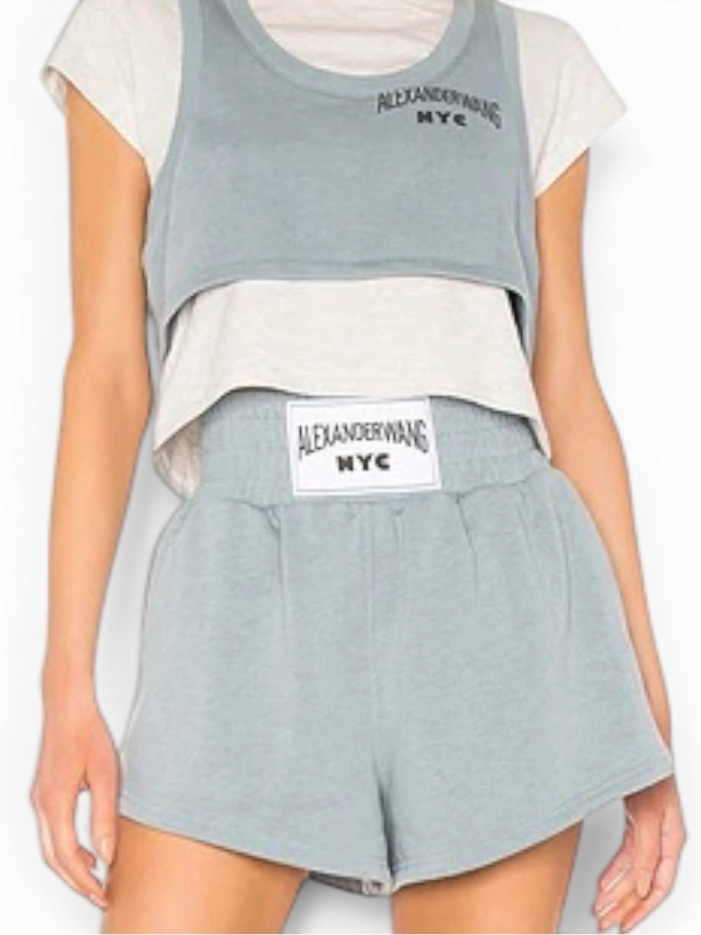 Alexander Wang Bi Layer Crop Top Sea Blue Layered Tee Size Small EU 38 Women’s - view 5