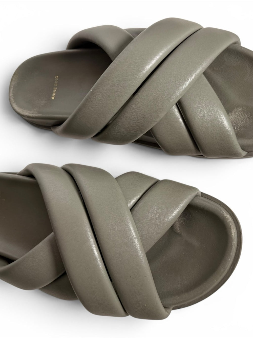 Anine Bing Lizzie Slides Green Khaki Lamb Leather Sandals EU 40 US 10 Women Shoe - view 11