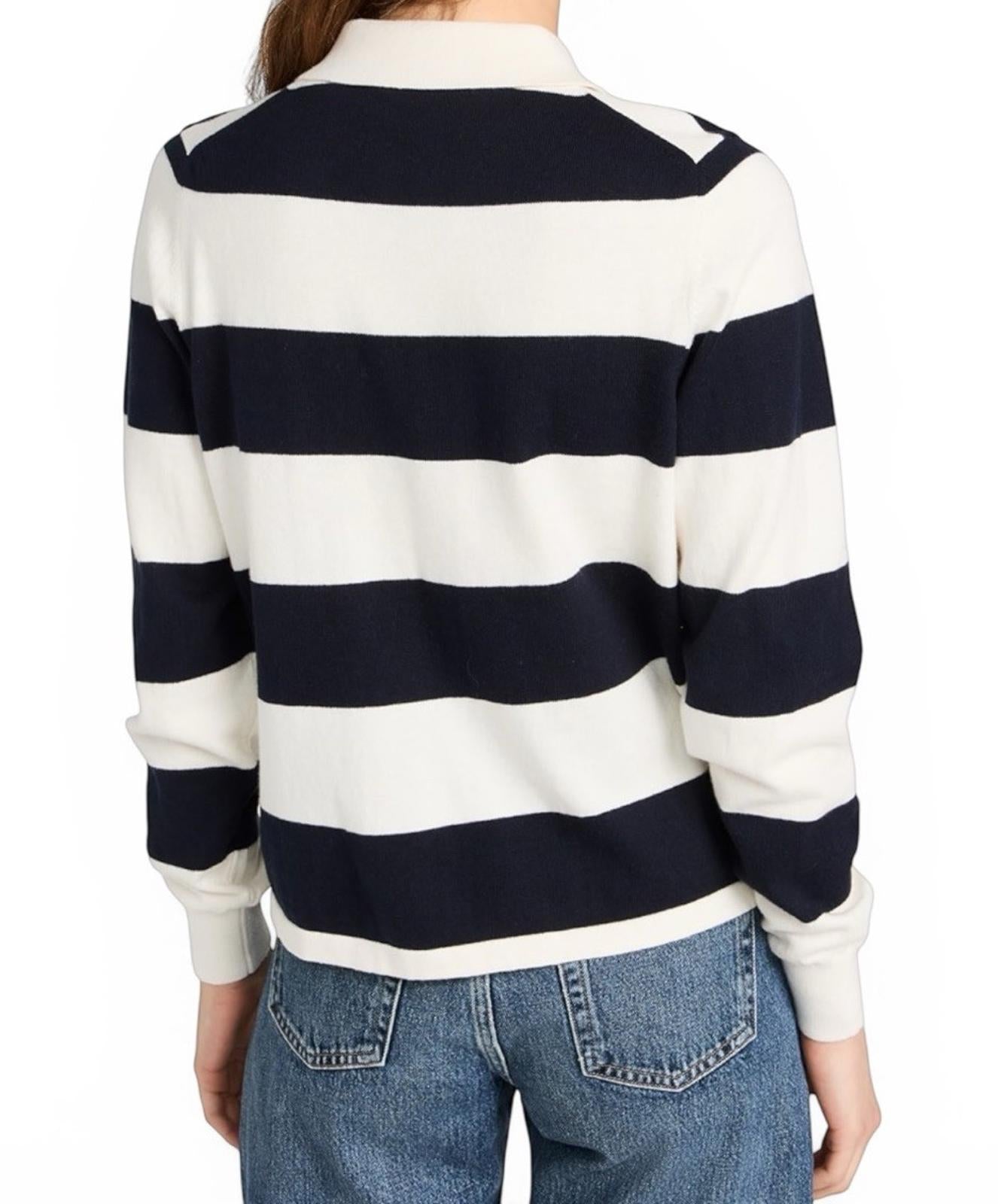 Wyeth Navy White Striped Knit Polo Sweater Cotton Cashmere Womens XS Preppy Top - view 3