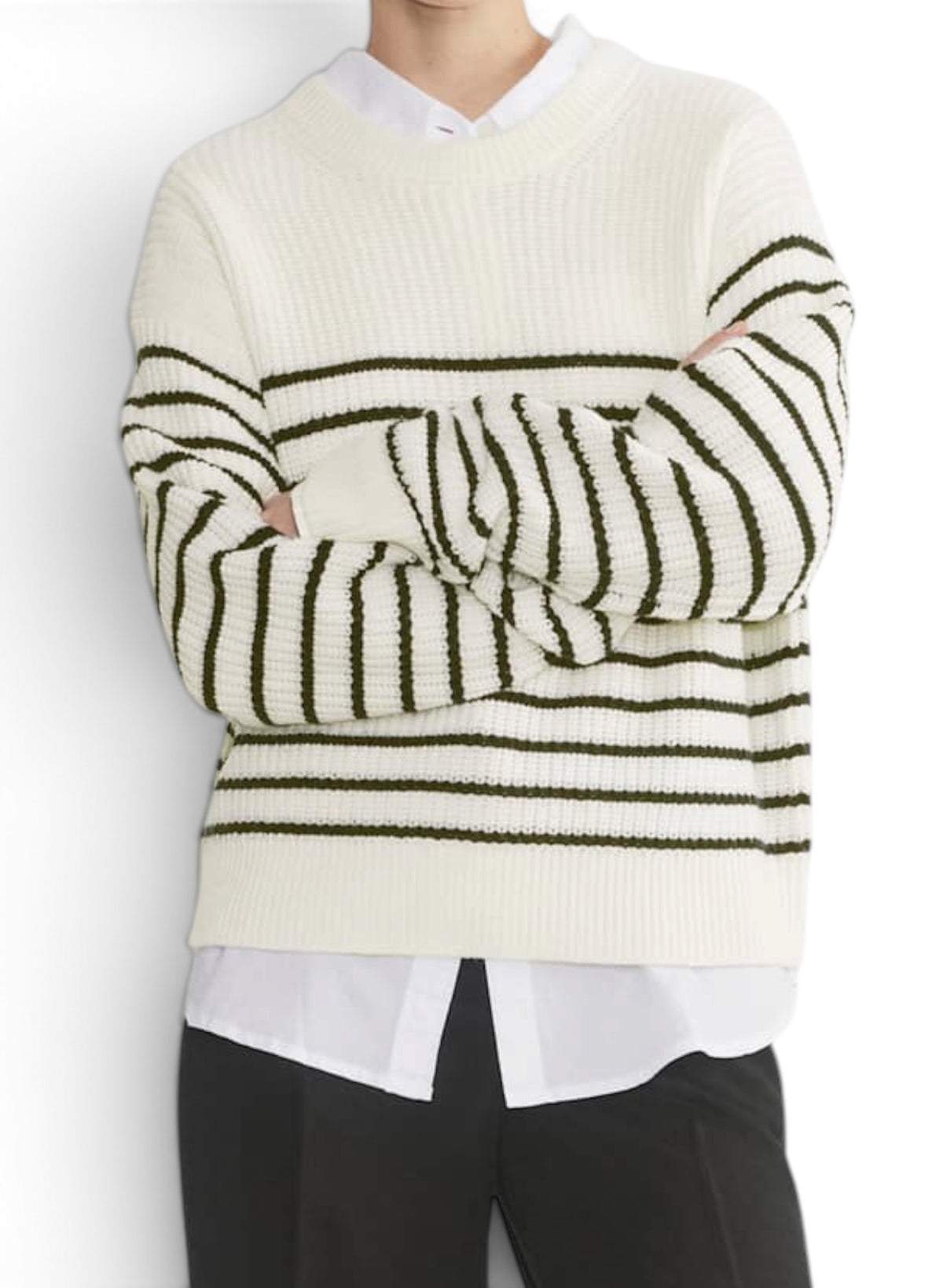 Aritzia Wilfred Maria Merino Wool Cotton Striped Sweater Avorio Navy Small