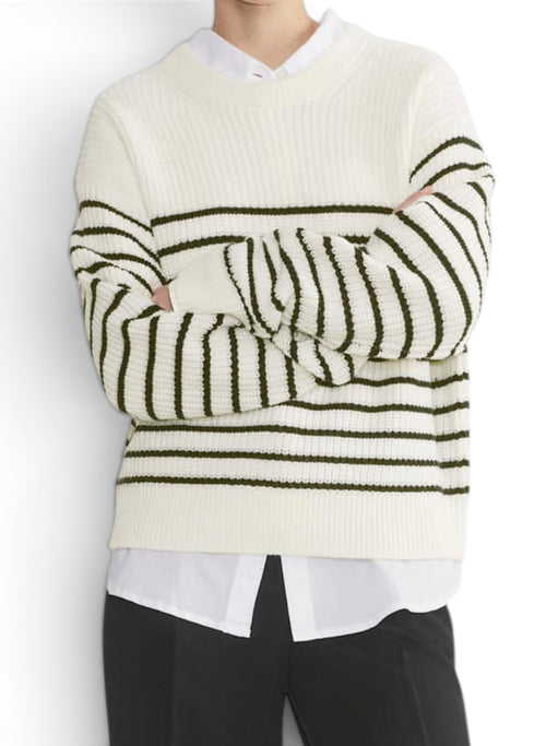 Aritzia Wilfred Maria Merino Wool Cotton Striped Sweater Avorio Navy Small