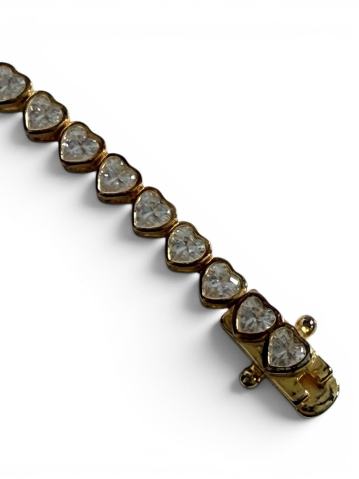 Melanie Auld Heart Tennis Bracelet Gold Tone 925 CZ Dainty Gift - view 4