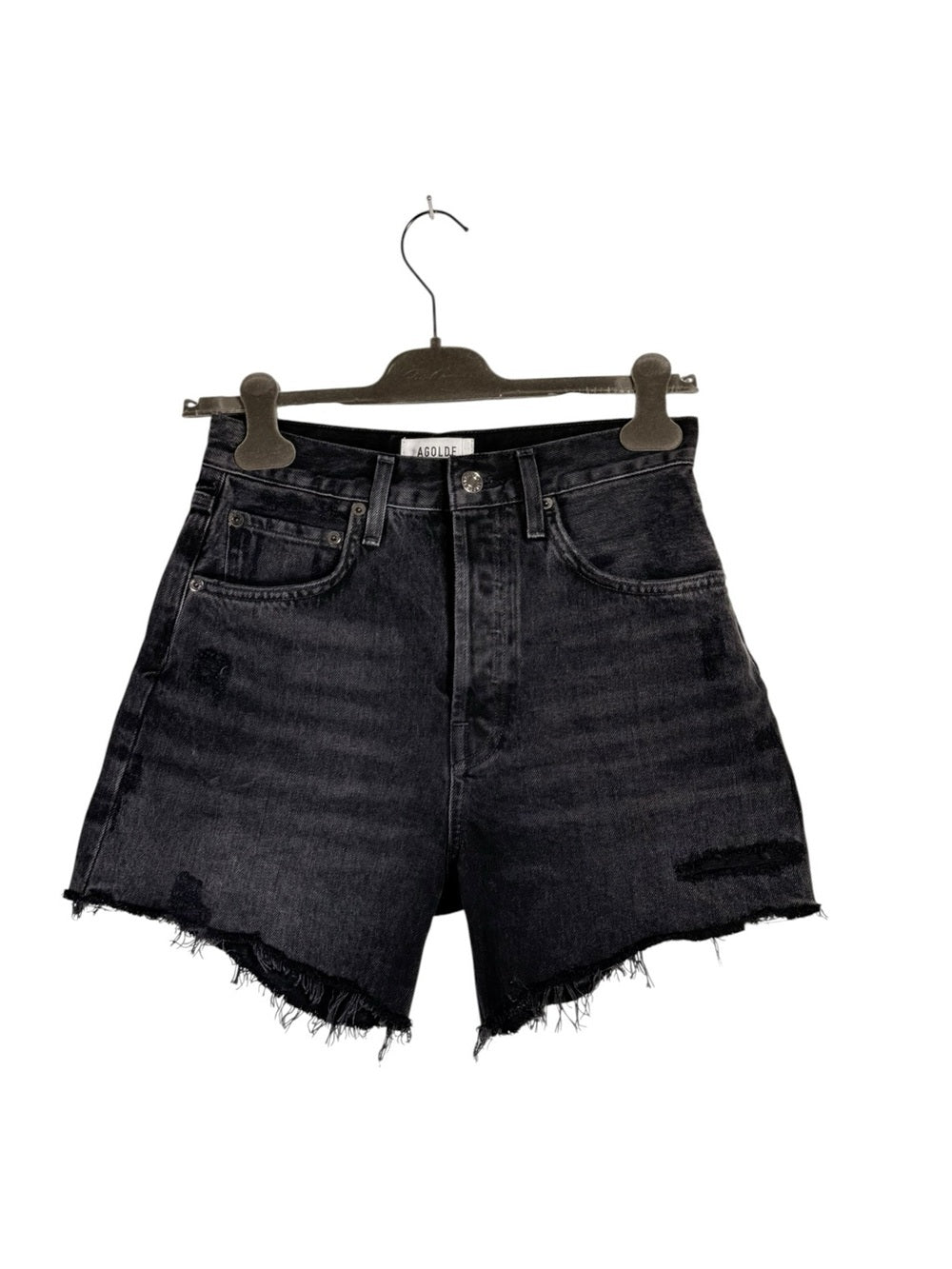 AGOLDE Riley High Rise Distressed Denim Shorts Black Size 26 Cutoff Women - view 4