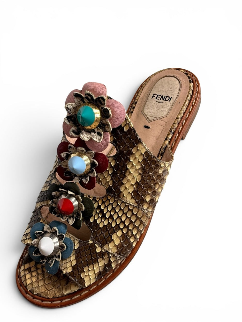 Fendi Flowerland Python Snakeskin Slide Sandals Floral Embellished Size 39 Shoes - view 3