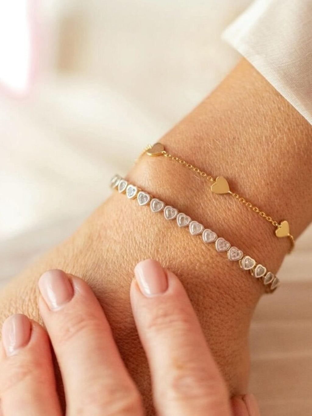 Melanie Auld Heart Tennis Bracelet Gold Tone 925 CZ Dainty Gift
