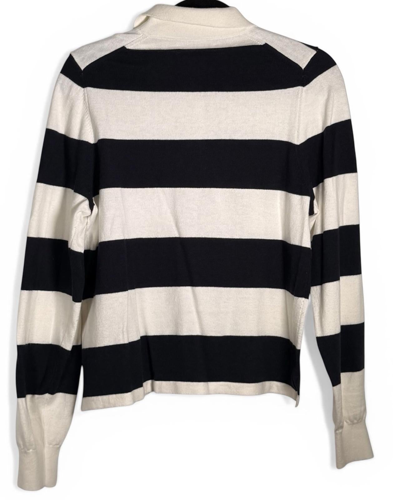 Wyeth Navy White Striped Knit Polo Sweater Cotton Cashmere Womens XS Preppy Top - view 9