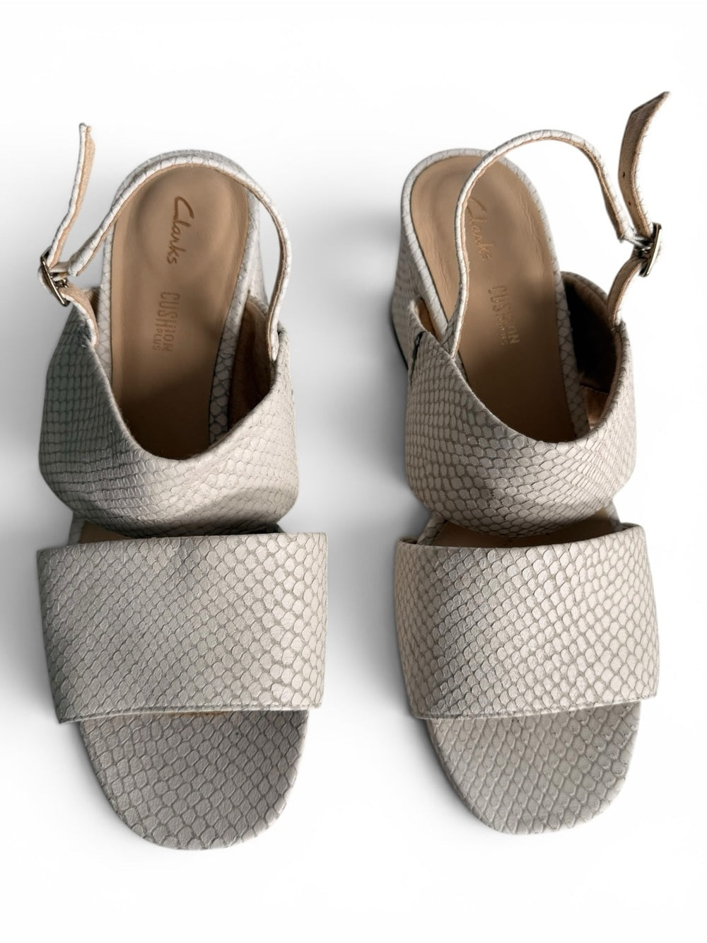 Clarks Sheer55 Sling White Snake Leather Block Heel Sandals US 9.5 NEW - view 2