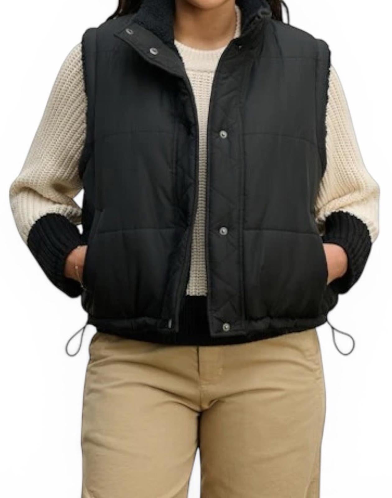 Velvet Graham Spencer Reversible Sherpa Vest Black Puffer Womens Small Cozy Zip