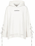 KIMHĒKIM White Oversized Hoodie Ribbon Tie Distressed Hem Women's Medium Sweater
