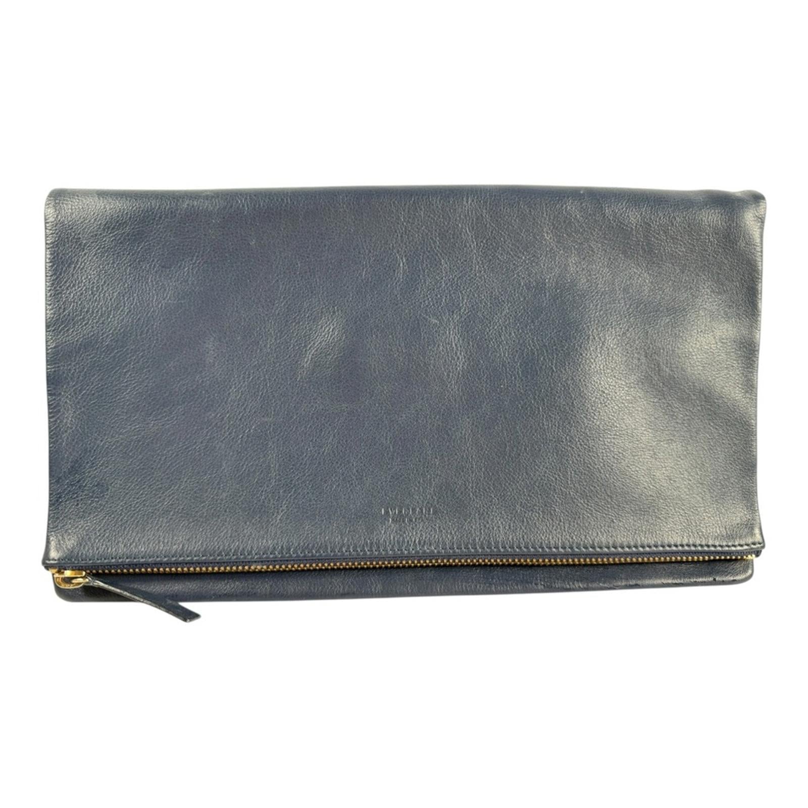 Everlane Foldover Leather Clutch Navy Made Spain Zip Top Minimalist Classic Bag - view 6