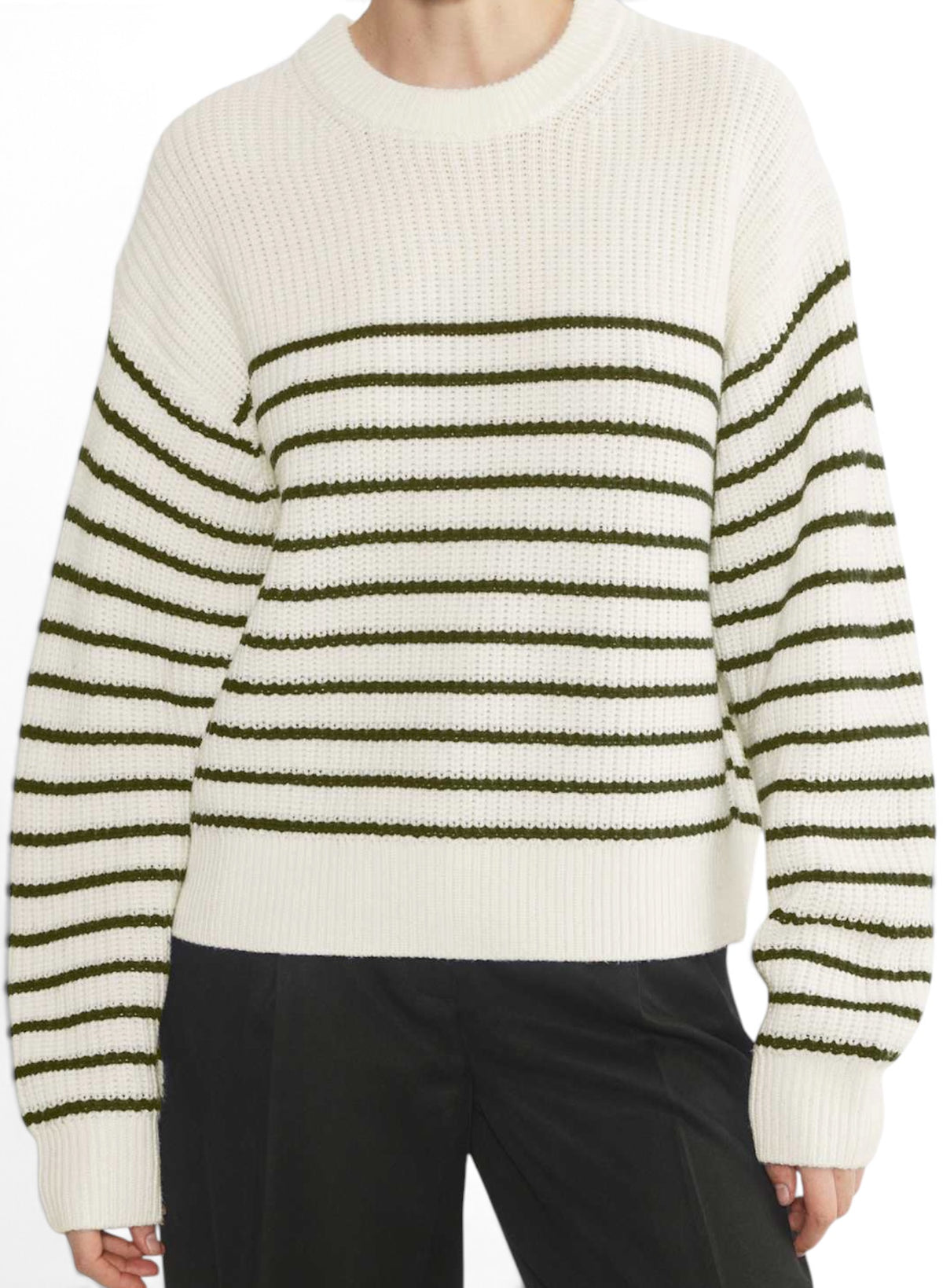 Aritzia Wilfred Maria Merino Wool Cotton Striped Sweater Avorio Navy Small