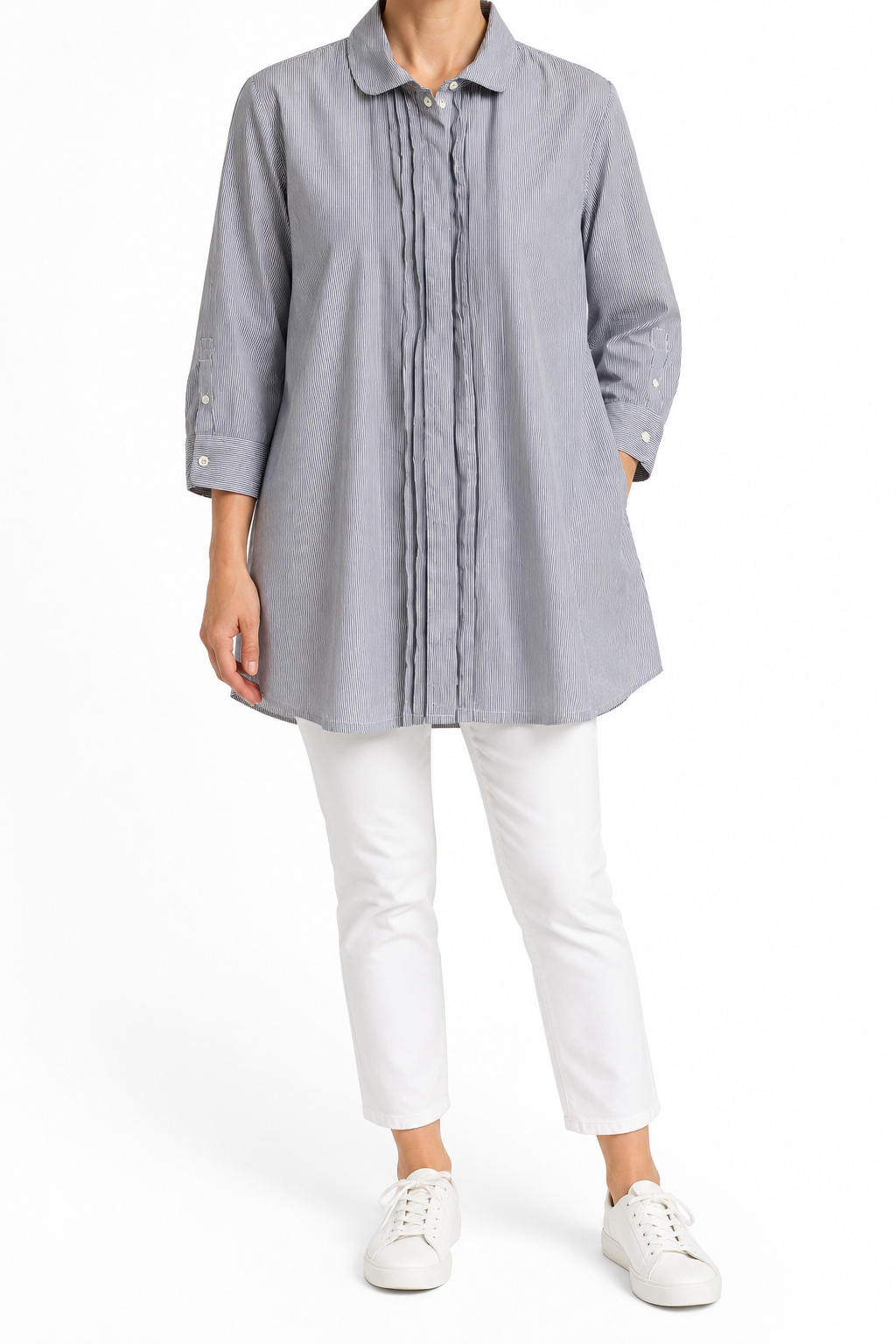 Weekend Max Mara Grey Striped 3/4-Sleeve Blouse Size 6