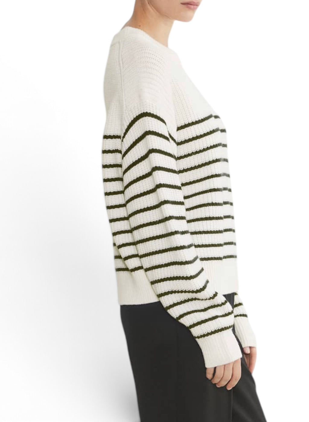 Aritzia Wilfred Maria Merino Wool Cotton Striped Sweater Avorio Navy Small