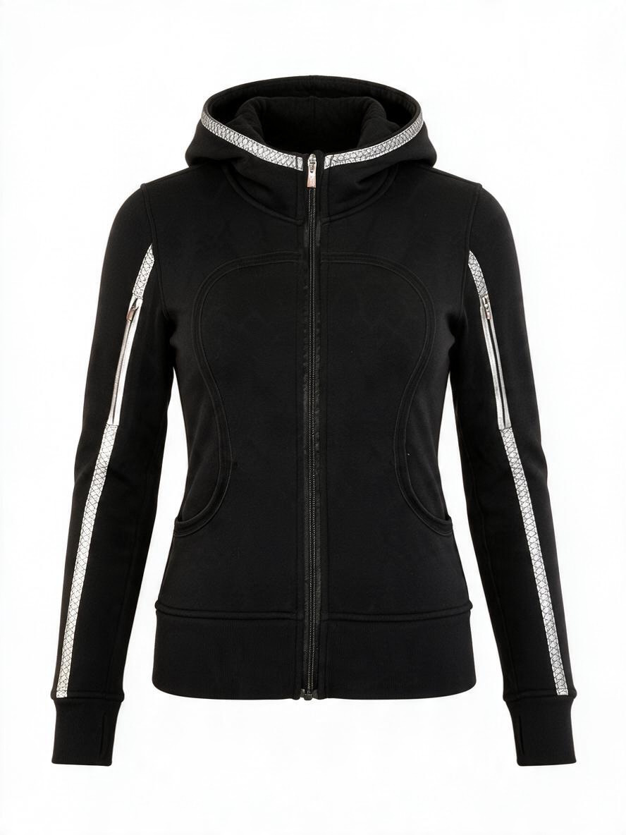 Lululemon Black Zip Hoodie Jacket Reflective Stripes Size 8