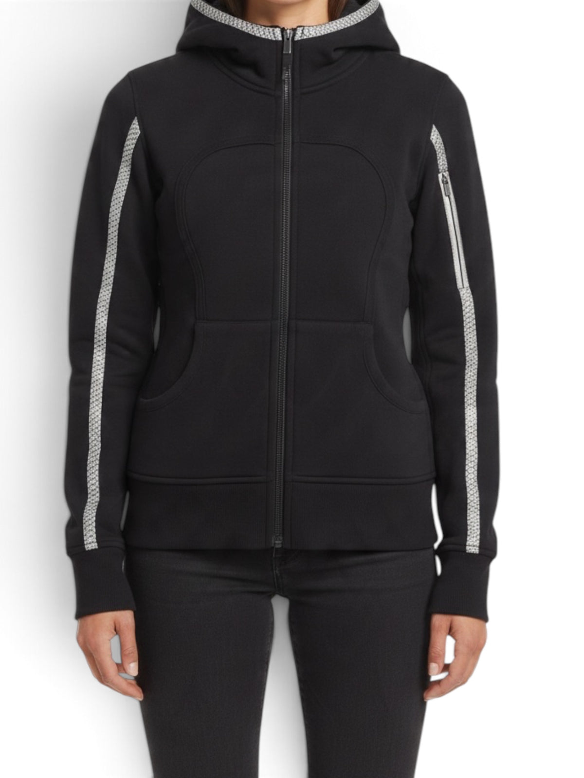 Lululemon Black Zip Hoodie Jacket Reflective Stripes Size 8