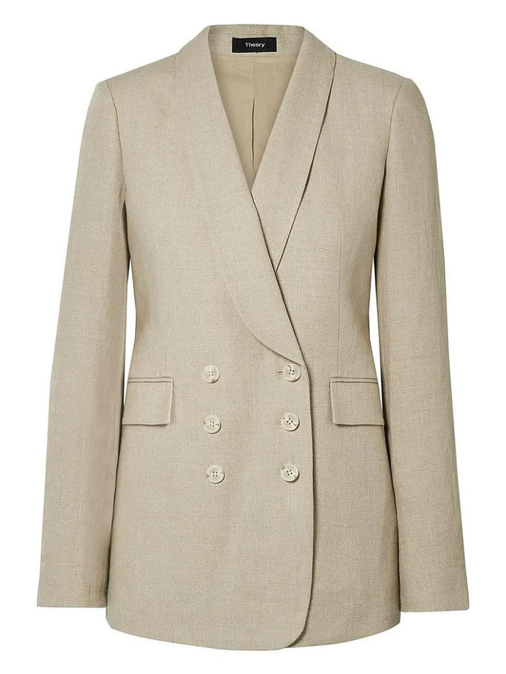 Theory Natural Linen Shawl-Collar Double-Breasted Blazer Size 10