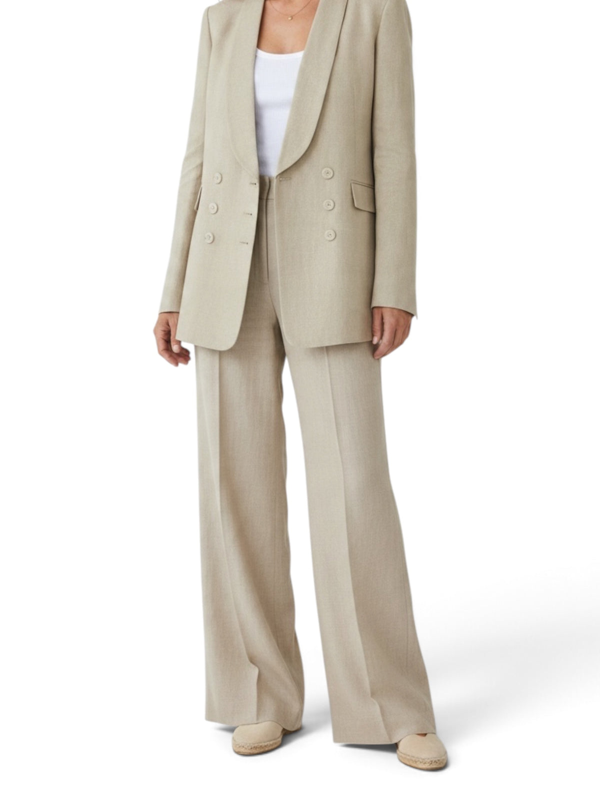 Theory Natural Linen Piazza Wide-Leg Trousers Size 8