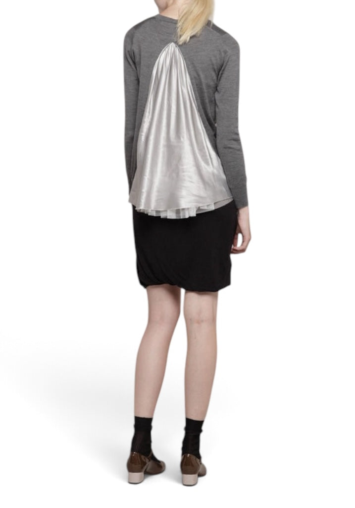 Sacai Grey Knit Cardigan with split Back Satin Size 3