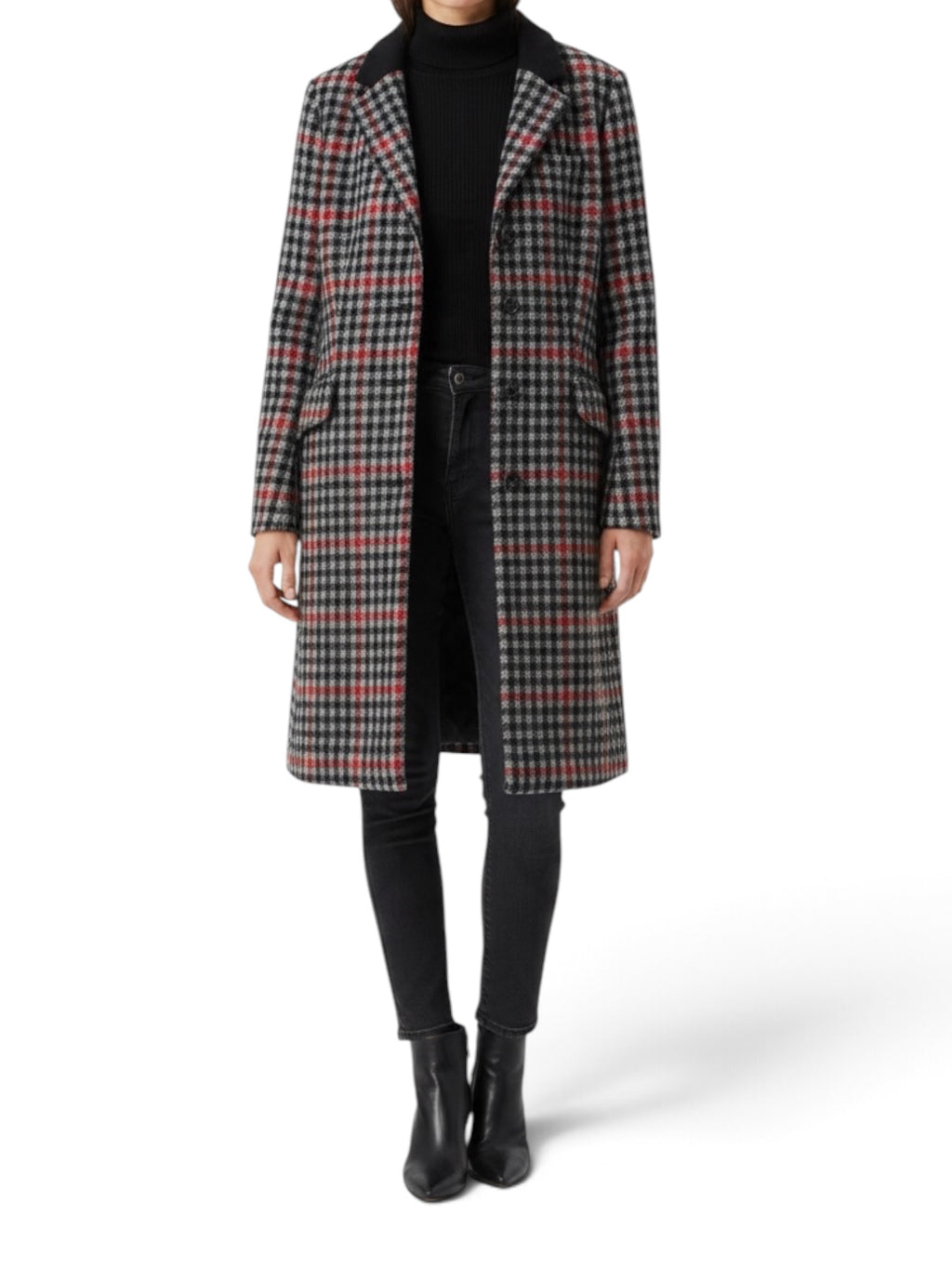 Paul Smith Women Red Grey Kensington Fit Check Wool Coat 44