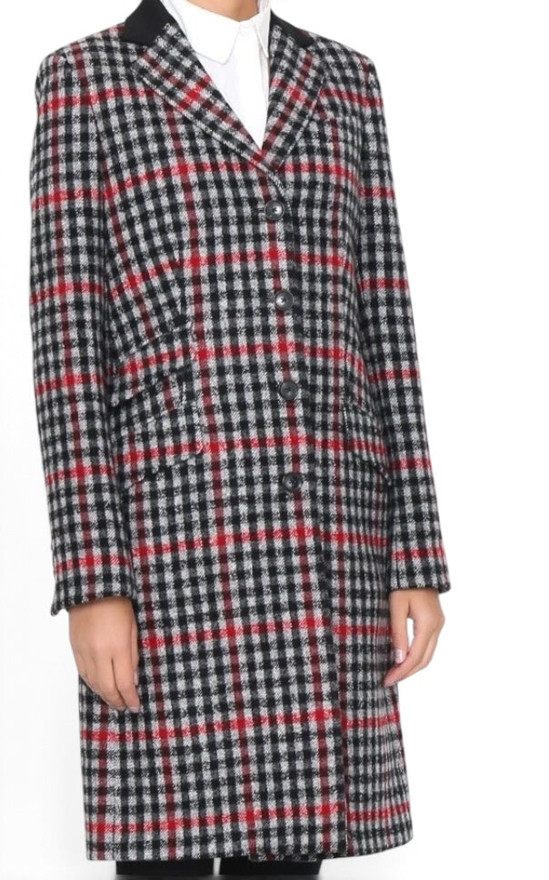 Paul Smith Women Red Grey Kensington Fit Check Wool Coat 44