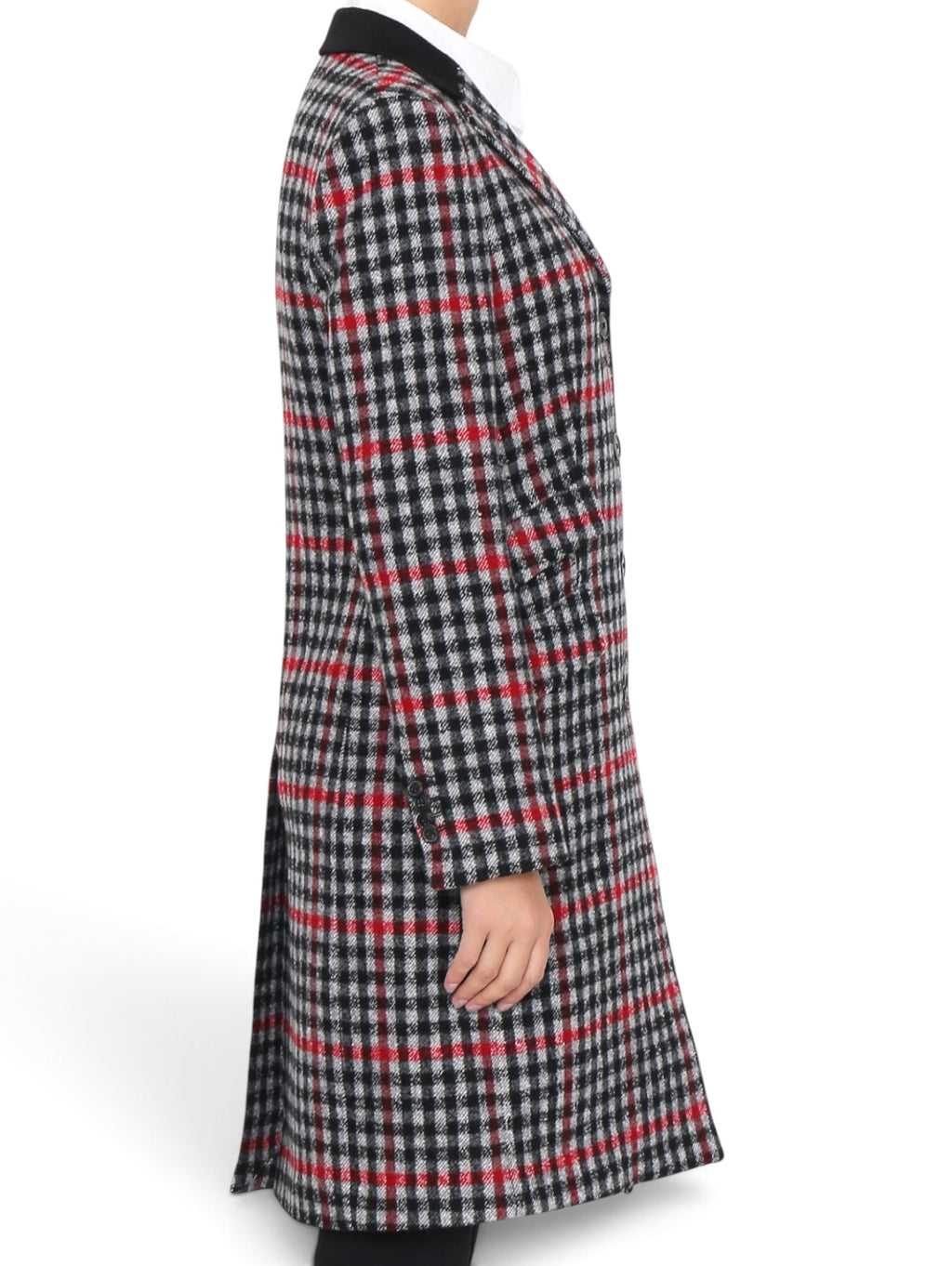 Paul Smith Women Red Grey Kensington Fit Check Wool Coat 44