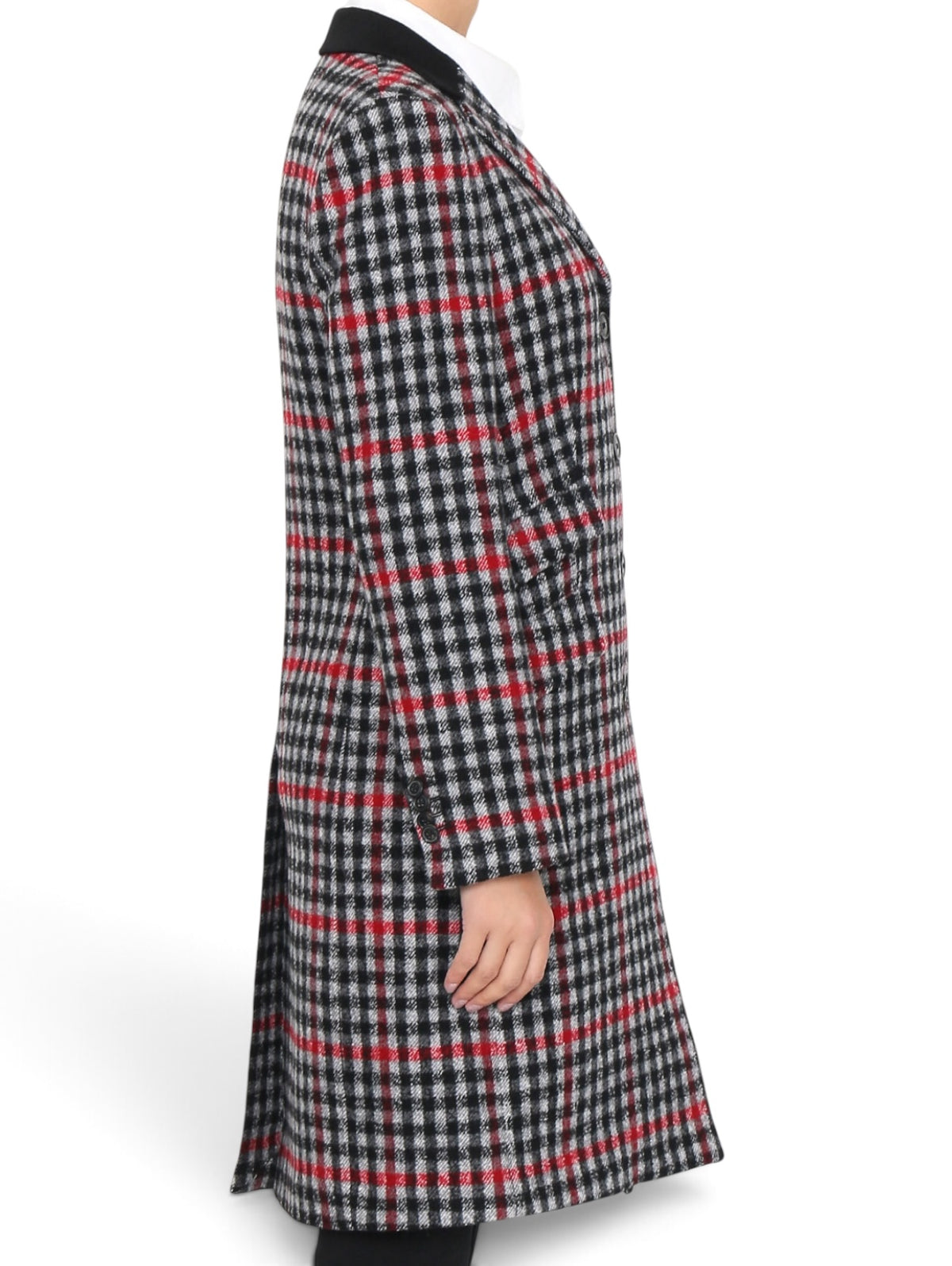 Paul Smith Women Red Grey Kensington Fit Check Wool Coat 44
